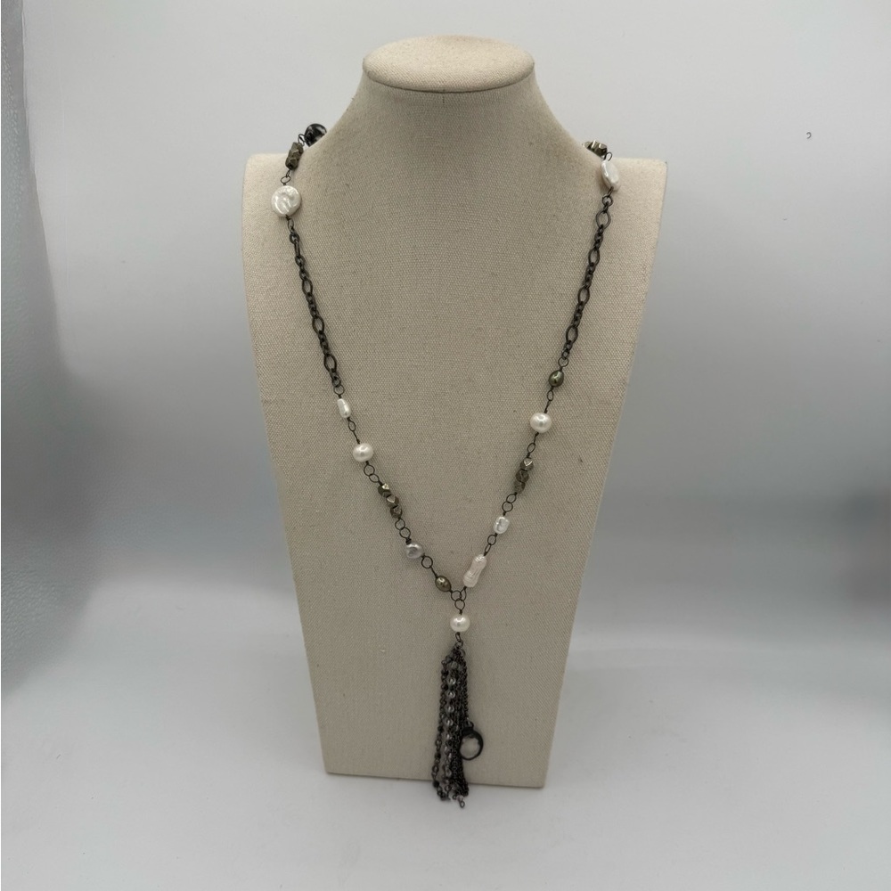 2 Lula n Lee NWT Retired Pearl Pyrite Crystal Hematite Chain Tassel Necklace 39”